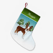 Red Boston Terrier in a Winter Forest & Name Kleine Kerstsok (Voorkant (Hangend))