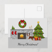 Red Boston Terrier in een feestelijke kerstzaal Briefkaart (Voorkant / Achterkant)