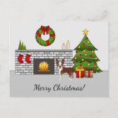 Red Boston Terrier in een feestelijke kerstzaal Briefkaart (Voorkant)