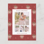 Red Botanical Christmas Photo Postcard Feestdagenkaart (Voorkant)