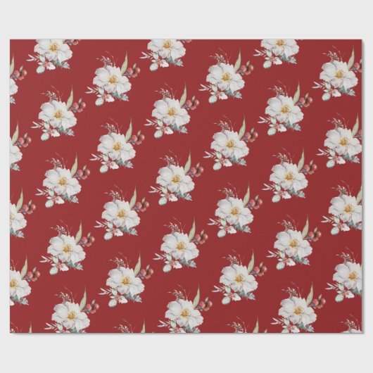Red Botanical Holiday Wrapping Papier (Vlak)