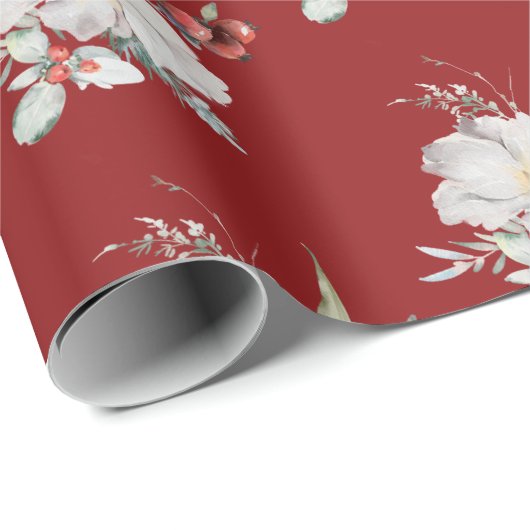 Red Botanical Holiday Wrapping Papier (Rol Hoek)