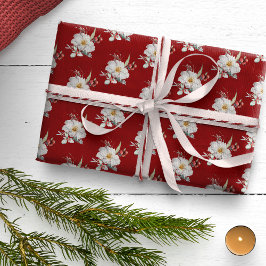 Red Botanical Holiday Wrapping Papier