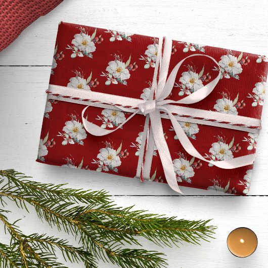 Red Botanical Holiday Wrapping Papier