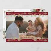 Red Botanical Photo Christmas Blessings Christian Feestdagenkaart (Voorkant / Achterkant)