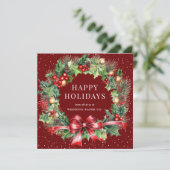 Red Botanical Wreath Snow Business Feestdagenkaart (Staand voorkant)