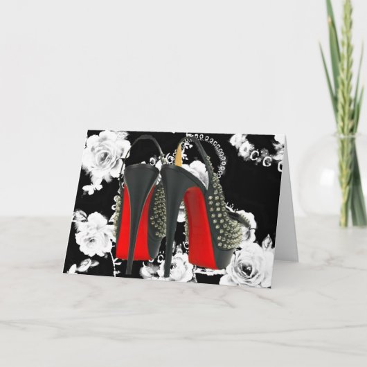 Red Bottom Spike Heels Romantisch Roos Kaart (Voorkant)