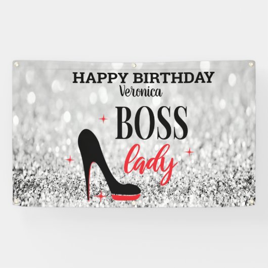 Red Bottom Stiletto Hiss Boss Lady Birthday Spandoek (Horizontaal)