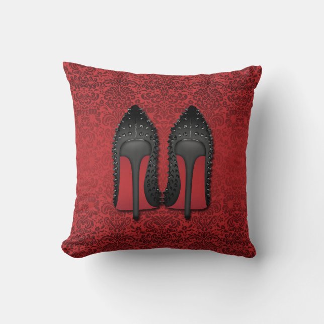 Red Bottoms stilettos schoenen in RED DAMASK Kussen (Voorkant)