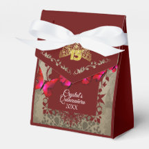 Red, Bourgogne, Gold Tiara Quinceanera Favor Box