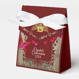 Red, Bourgogne, Gold Tiara Quinceanera Favor Box Bedankdoosjes