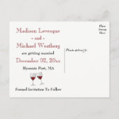 Red Bourgogne Save the Date Wijnbril Bruiloft Aankondigingskaart (Achterkant)