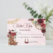 Red Bourgondië Floral Charro West Quinceañera Reag RSVP Kaartje (Staand voorkant)