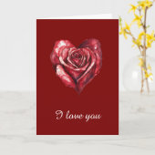 Red Bourgondië Roos Heart Love Kaart (Gele Bloem)