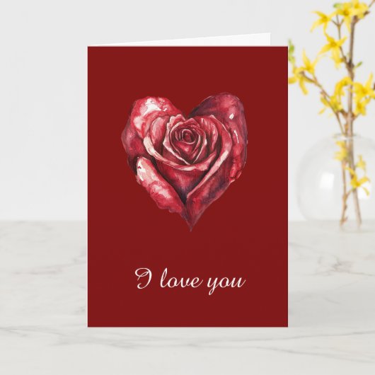 Red Bourgondië Roos Heart Love Kaart (Gele Bloem)