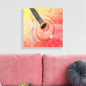 Red Bouzouki Musical Instrument Textured Art Canvas Afdruk (Insitu (Woonkamer))