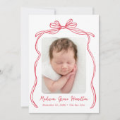  Red Bow 2 Foto Geboorte Aankondiging (Voorkant)
