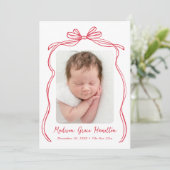  Red Bow 2 Foto Geboorte Aankondiging (Staand voorkant)