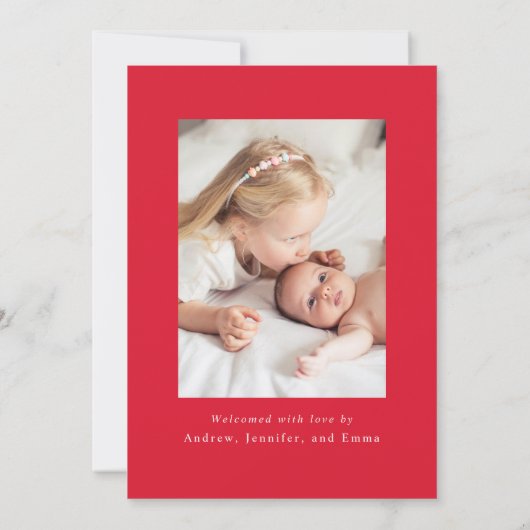  Red Bow 2 Foto Geboorte Aankondiging (Achterkant)