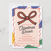 Red Bow Abstract kerstdiner Feestdagenkaart (Voorkant)