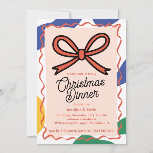 Red Bow Abstract kerstdiner Feestdagenkaart (Voorkant)