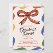 Red Bow Abstracte moderne kerstdinerUitnodiging Feestdagenkaart (Voorkant)