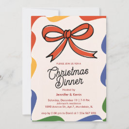 Red Bow Abstracte moderne kerstdinerUitnodiging Feestdagenkaart