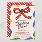 Red Bow Abstracte moderne kerstdinerUitnodiging Feestdagenkaart (Voorkant / Achterkant)