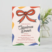 Red Bow Abstracte moderne kerstdinerUitnodiging Feestdagenkaart (Staand voorkant)