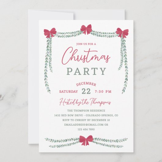 Red Bow-Adorned Garlands kerstfeest Kaart (Voorkant)