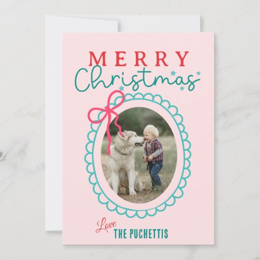 Red Bow Afbeelding Lijst Kerst Feestdagenkaart (Voorkant)