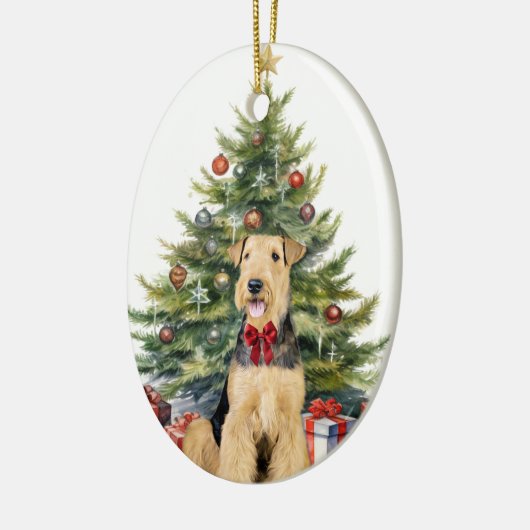 Red Bow Airedale Terriër Hond Kerstmis Keramisch Ornament (Links)