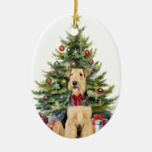 Red Bow Airedale Terriër Hond Kerstmis Keramisch Ornament (Voorkant)