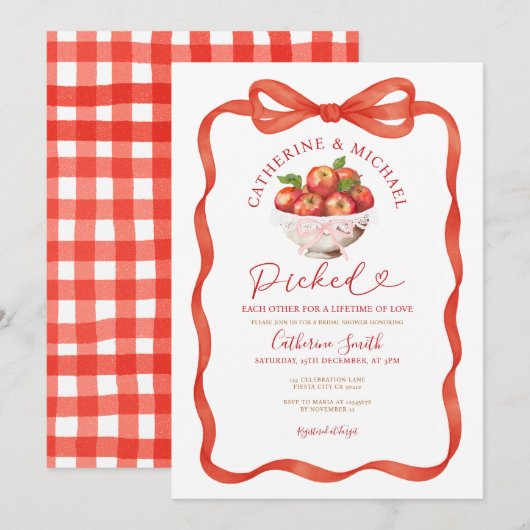 Red Bow Apple Vrijgezellenfeest heeft elkaar geplu Kaart (Voorkant / Achterkant)