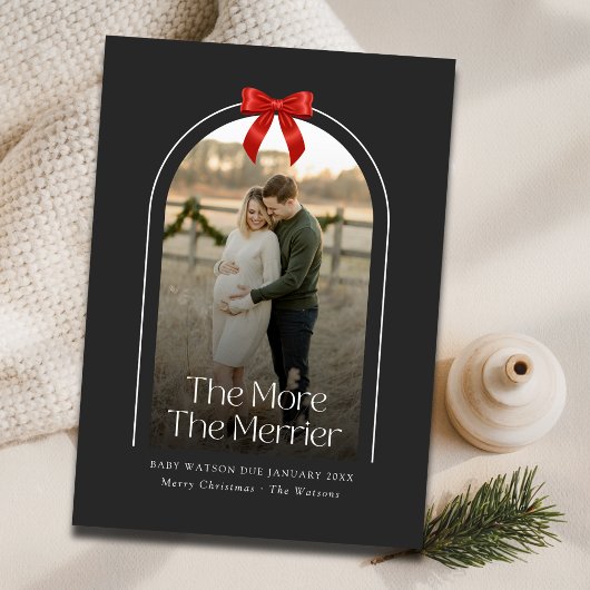 Red Bow Arch Foto Kerstzwangerschap Aankondiging