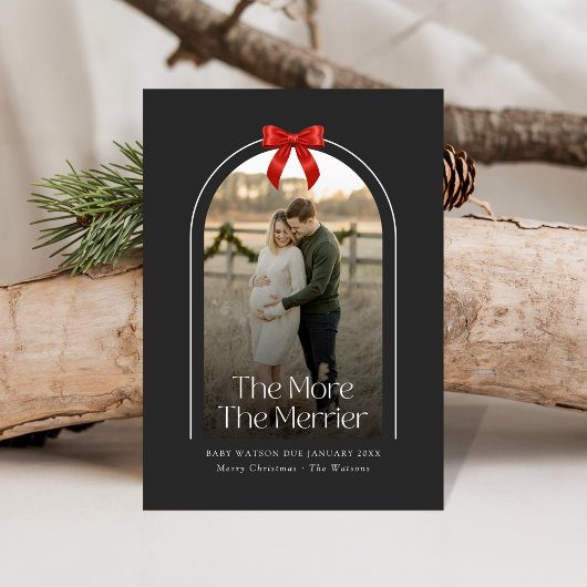 Red Bow Arch Foto Kerstzwangerschap Aankondiging
