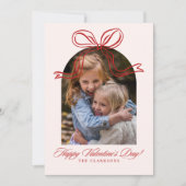Red Bow Arch Frame Valentine’s Day Photo Card Kaart (Voorkant)