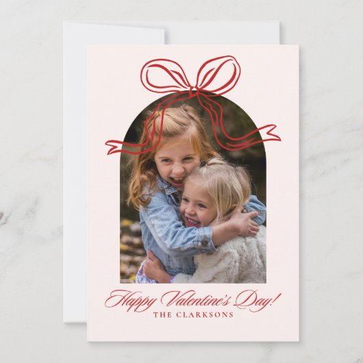 Red Bow Arch Frame Valentine’s Day Photo Card Kaart (Voorkant)