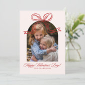 Red Bow Arch Frame Valentine’s Day Photo Card Kaart (Staand voorkant)