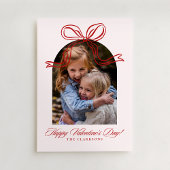 Red Bow Arch Frame Valentine’s Day Photo Card Kaart