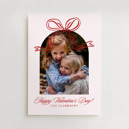 Red Bow Arch Frame Valentine’s Day Photo Card Kaart