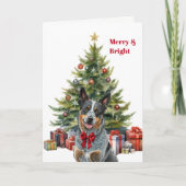 Red Bow Australian Cattle Dog Christmas Tree Card Feestdagen Kaart (Voorkant)