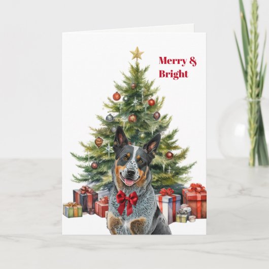 Red Bow Australian Cattle Dog Christmas Tree Card Feestdagen Kaart (Voorkant)