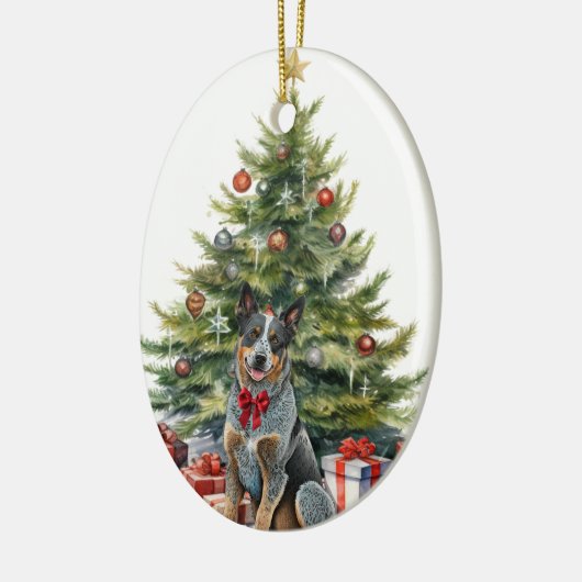 Red Bow Australische vee hond Kerstmis Keramisch Ornament (Links)