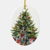 Red Bow Australische vee hond Kerstmis Keramisch Ornament (Voorkant)