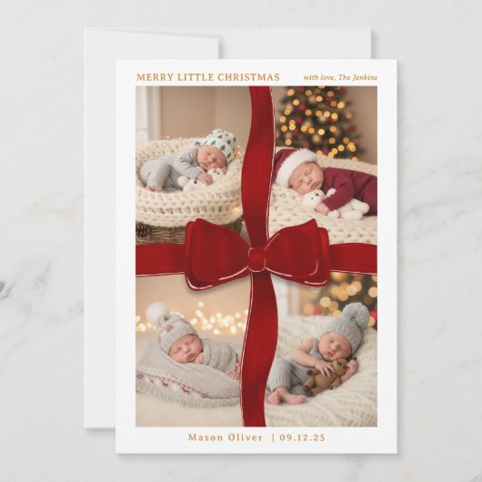 Red Bow Baby’s First Christmas Four Photo Card Kaart (Voorkant)