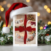 Red Bow Baby’s First Christmas Four Photo Card Kaart