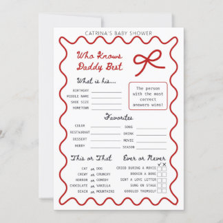Red Bow Baby shower - Bewerkbare naam, 5x7 Invitat Kaart