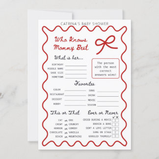 Red Bow Baby shower - Bewerkbare naam, 5x7 Invitat Kaart