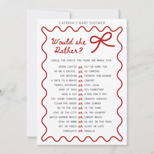 Red Bow Baby shower - Bewerkbare naam, 5x7 Invitat Kaart (Voorkant)